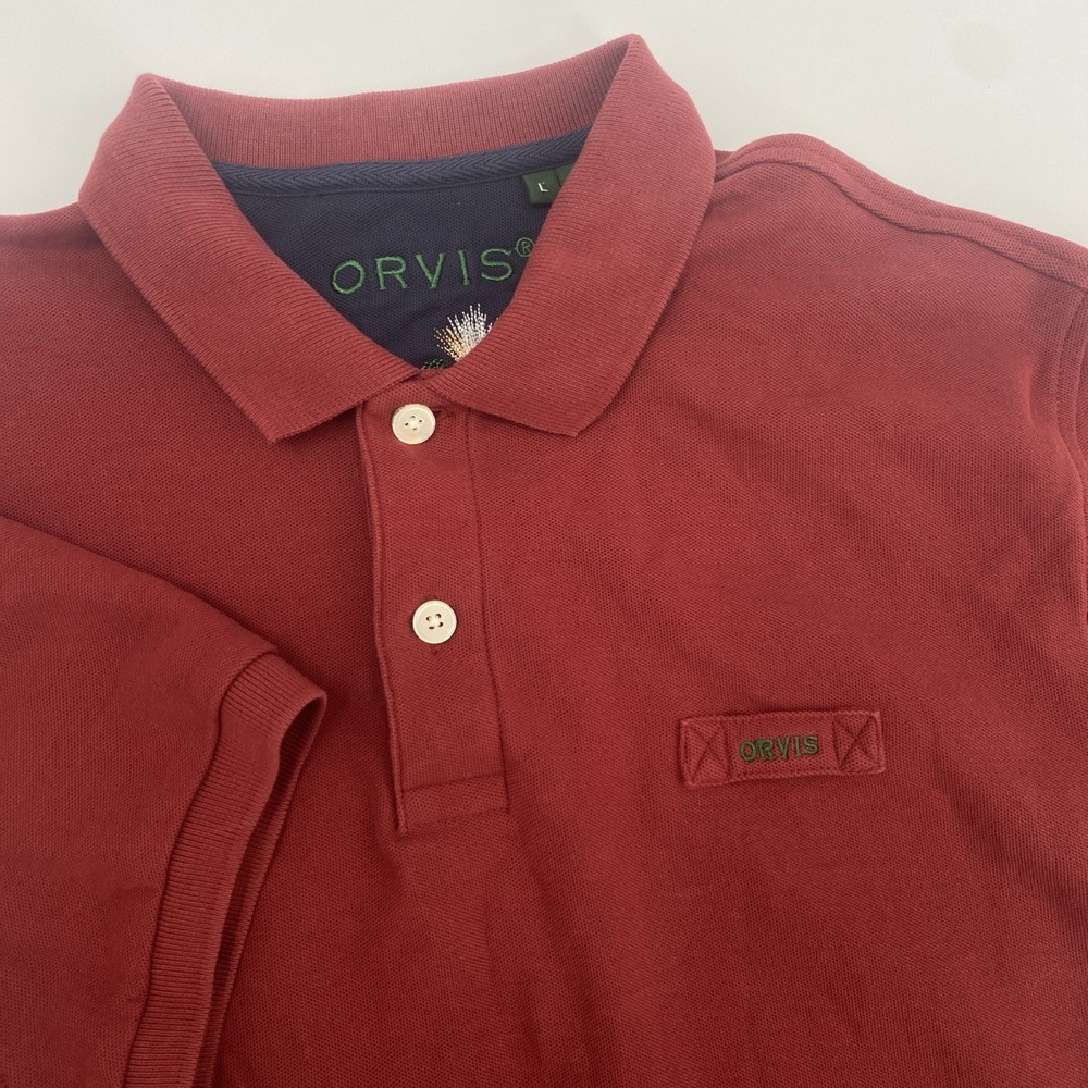 Orvis Signature Polo Shirt Burnt Red Men's Large Heavyweight Short Sleeve Cotton